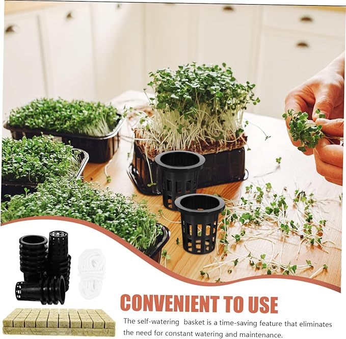 Happyyami 1set Hydroponics Growing System Kit Self-Watering Planter Baskets Cubes and Rope for Soilless Cultivation of Flowers and Vegetables