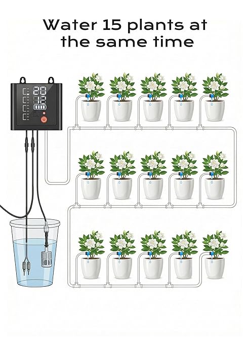 Solar Drip Irrigation System with USB Charging 49FT Indoor Outdoor Plant Watering Devices for 15 Potted Plants Automatic Watering System IP44 Waterproof 2200mAh for Garden Farm Greenhouse(Black)