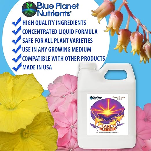 Early Bloomer Bloom Booster (128 oz/Gallon) Blue Planet Nutrients | Phosphorous &amp Potassium Supplement | for All Fruiting &amp Flowering Plants