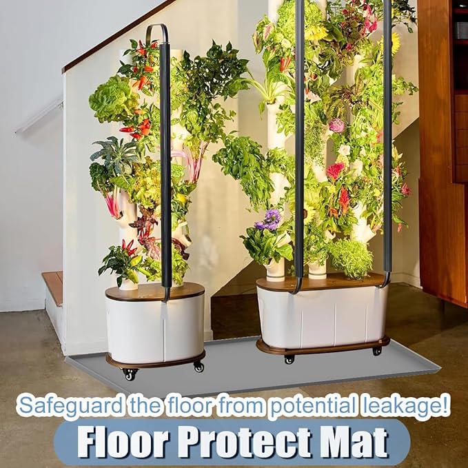 Hydroponic Tower Mat Hydroponic Garden Mat Extra Large 24x24 Garden Tower Silicone Pad with Raised Edge Indoor Growing System Drip Pan Hydroponics Container Tray Herb Gardening Floor Protector Soft