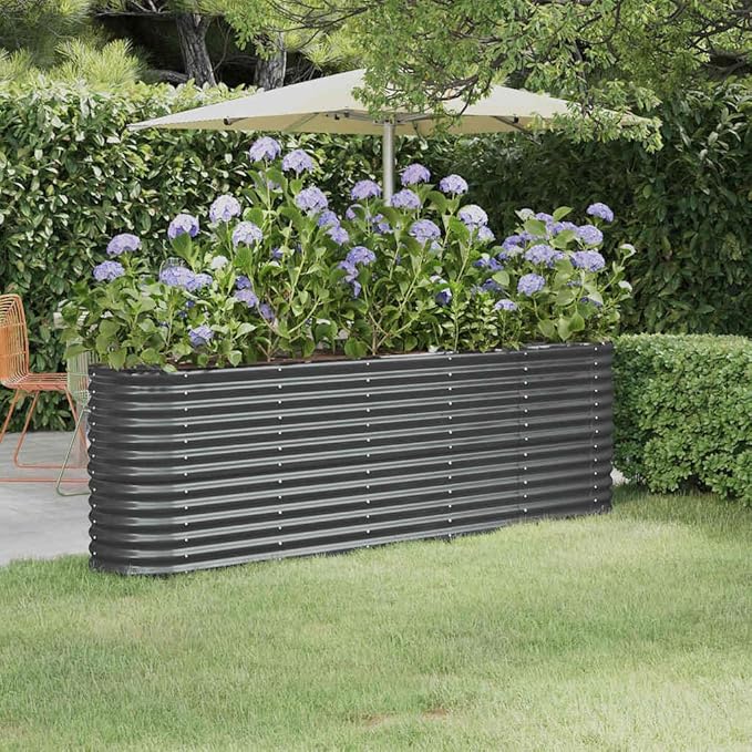 Garden Raised Bed Anthracite Powder-Coated Steel Large Oval Outdoor Planter Box for Vegetables Herbs Flowers 88.2 x 15.7 x 26.8 in Durable Weather-Resistant Design