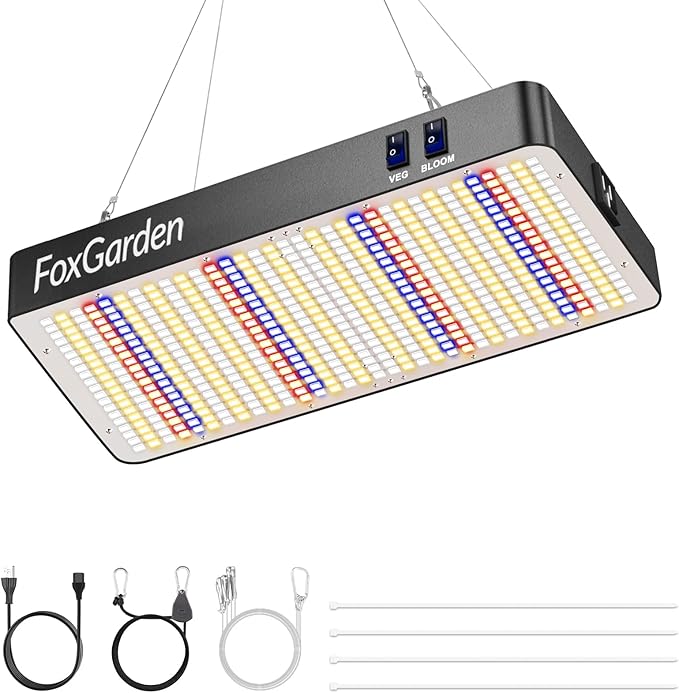 FOXGARDEN 1000W LED Full Spectrum 2×2ft Coverage Grow Light for Indoor Plants 680PCS LEDs Dual Built-in Fans Daisy Chain Function Veg &amp Bloom Dual Mode Ideal for Seed Starting
