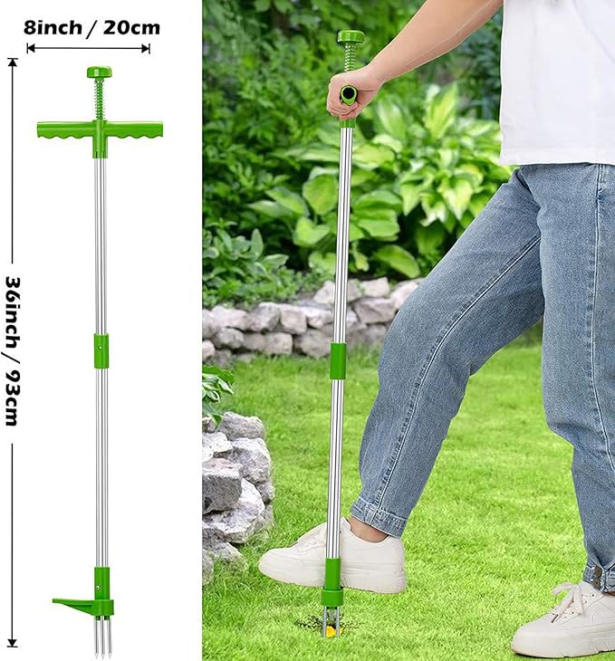 Portable Stand Up Weed Puller Garden Lawn Root Remover Tool Long Handle Weeding Tool with 3-Claw Steel Head