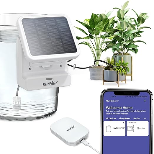 BALDR Automatic Solar Plant Watering System - WiFi Solar Drip System &amp App-Controlled Water Pump with Timer - Indoor Solar Power Irrigation System Smart Scheduling for House Plants While You are A