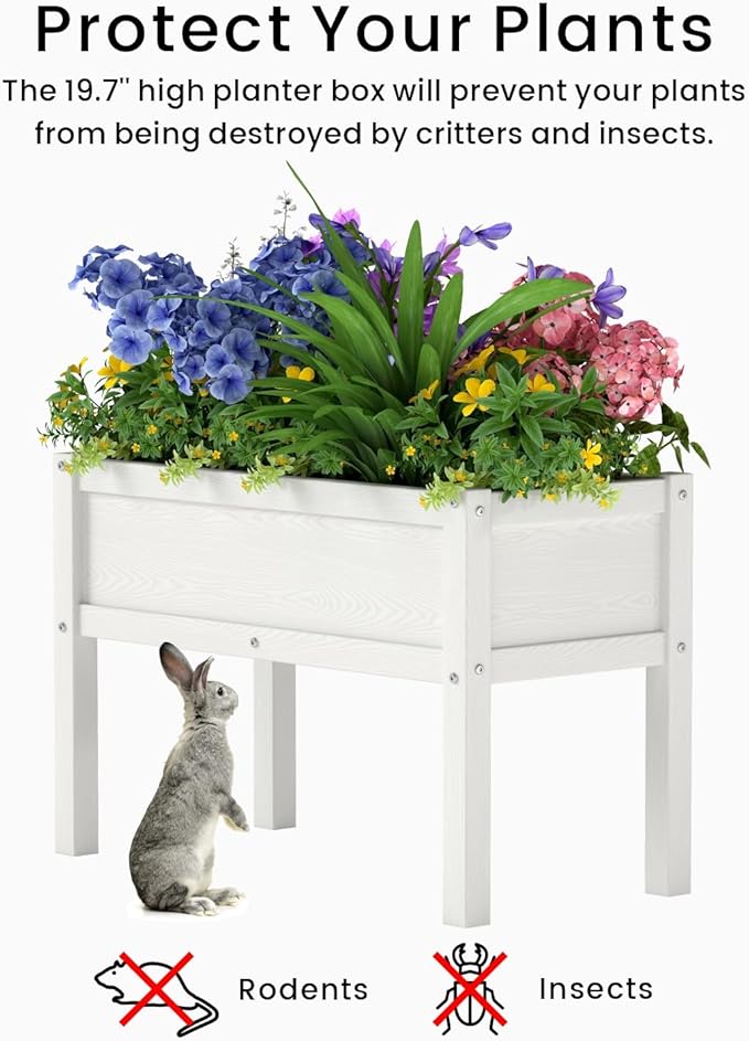 Small HDPE Raised Garden Bed Elevated Planter Box with Legs Outdoor All-Weather Planter Raised Beds for Seeds Herbs Flowers Vegetables (White)