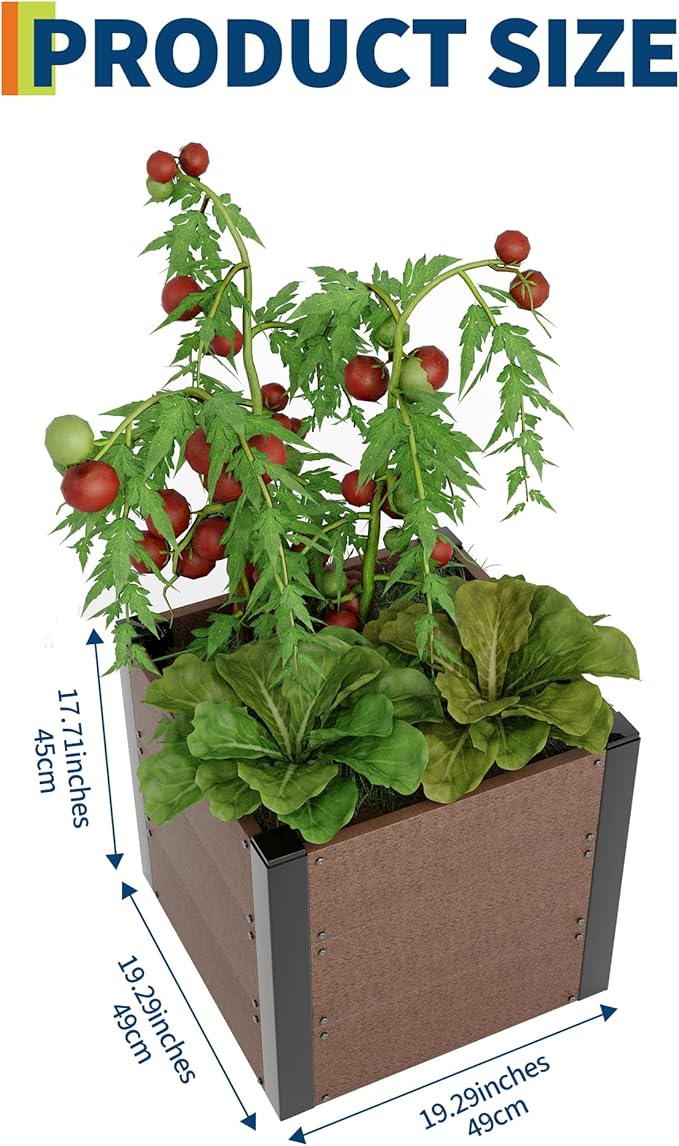 Wood Look Elevated Garden Bed for Patio Deep Root Planter Box with Durable Composite Material Space-Saving Outdoor Garden for Vegetables &amp Herbs Easy Assembly19 x 19x 17with Bottom