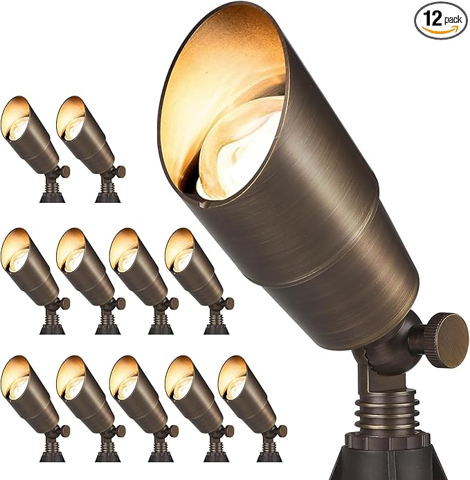 Gardencoin Solid Brass Outdoor Landscape Spotlights 12V LED Low Voltage Landscape Lights for Garden and Yard Bronze Heavy Duty Up Lighting Fixture Without Bulb 12 Pack