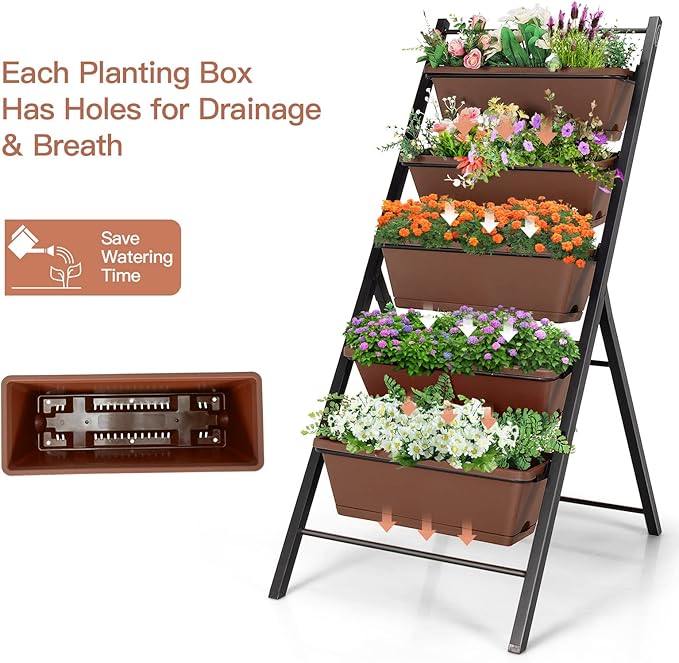 S AFSTAR 5-Tier Vertical Garden Planter 5-Layer Raised Garden Bed with 5 Detachable Planter Boxes &amp Metal Frame Indoor Outdoor Elevated Planting Containers for Flower Vegetables Fruit Herbs