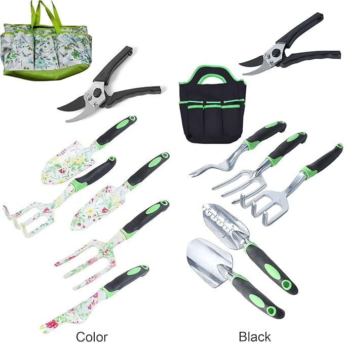 6PCS Garden Tool Set Heavy Duty and Lightweight Aluminium Alloy/Stainless Steel Tools with Ergonomic Handle Storage Tote Bag Gardening Hand Tools Gardening Gift to Women and(Color)