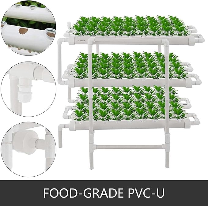 Hydroponic Grow Kit 3 Layers 108 Sites for Vegetables Salad Greens Flowers Fruits PVC Hydroponic Pipe Water Pump and Timer/1PC