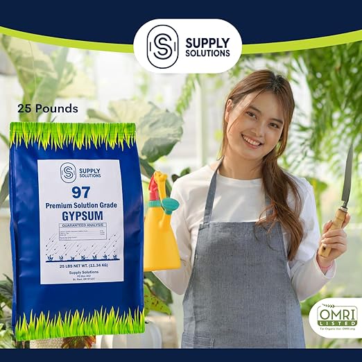 Supply Solutions Premium 97 Solution Grade Gypsum - Fast Acting Gypsum for Soil - Organic Calcium Sulfate Dihydrate - Gypsum Powder for Root Growth Lawns Mushroom Cultivation (25lbs)