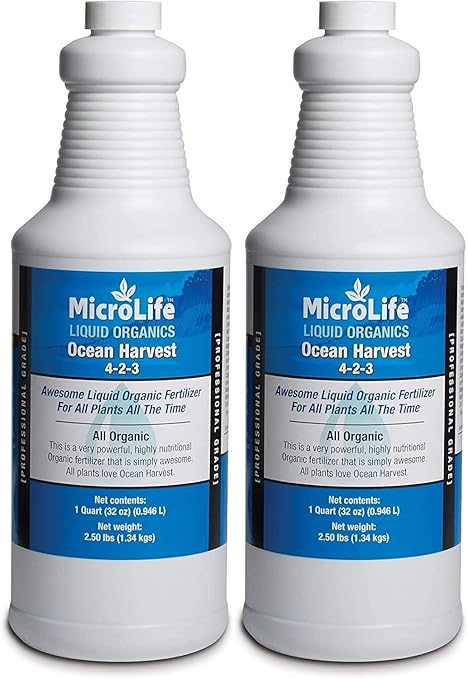 MicroLife SJES Ocean Harvest (4-2-3) Professional Grade Organic Liquid Fertilizer Concentrate for All Plants All The Time 1 Quart (2)