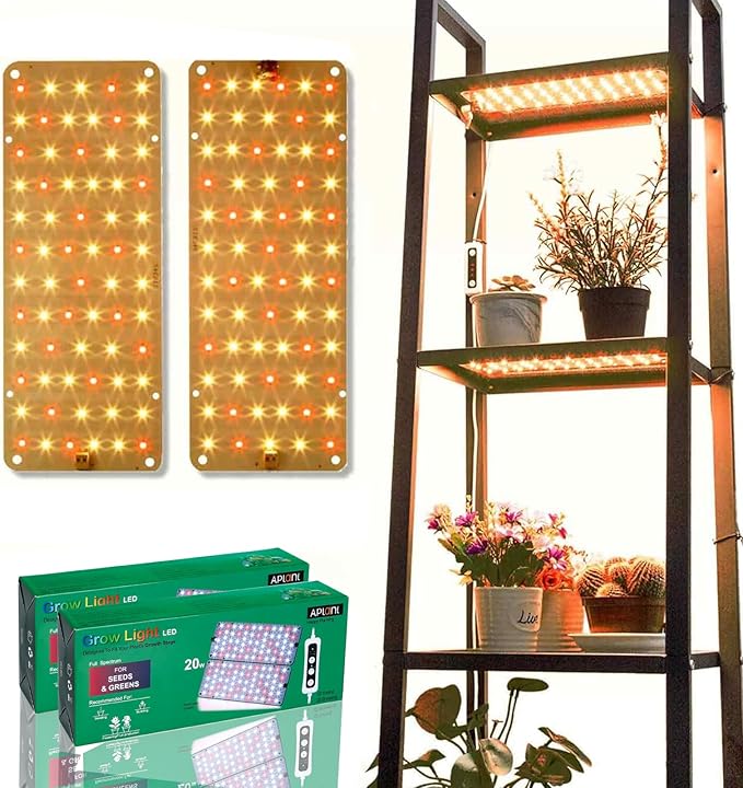 Grow Light 2-Pack 20W Ultra-Thin LED Grow Lights for Indoor Plants Full Spectrum 6/10/12H Timer Plant Light 132 LEDs Under Cabinet Plant Growing Lamp Strip for Seedlings Veg Flower