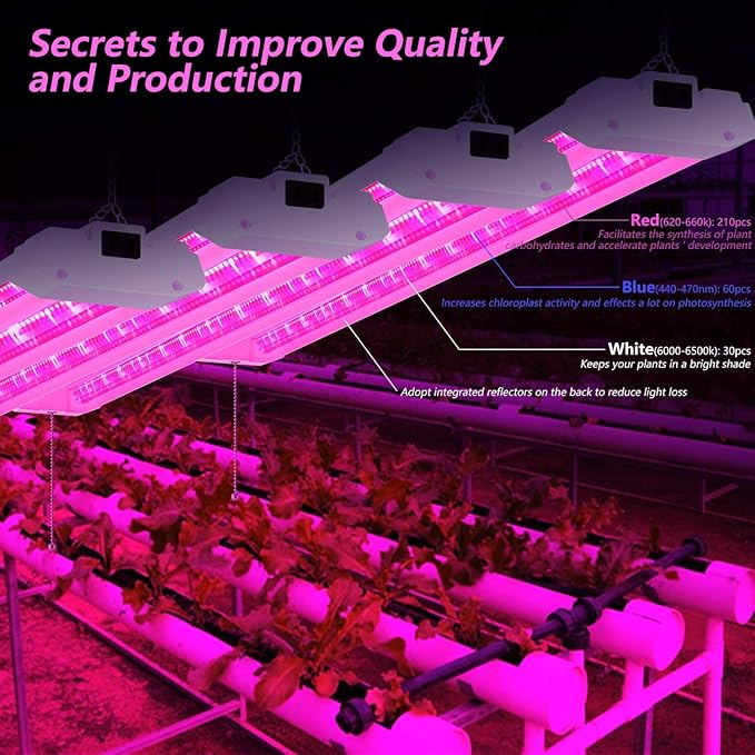 AntLux 4FT LED Grow Lights 50W Full Spectrum Integrated 4 Foot Growing Lamp Fixtures for Greenhouse Hydroponic Indoor Plant Seedling Veg and Flower Plug in on/Off Pull Chain Included 4 Pack