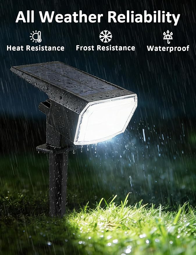 Solar Spot Lights Outdoor 4 Pack Waterproof Solar Powered Garden Lights 59 LED 4 Lighting Modes 6500K White Light 2-in-1 Auto On/Off Wall Light Outside Landscape Lighting for Yard Pathway