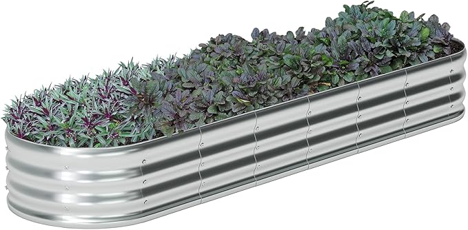 zizin Oval Galvanized Raised Garden Bed Kit 8x2x1ft Metal Planter Box for Outdoor Vegetables Silver