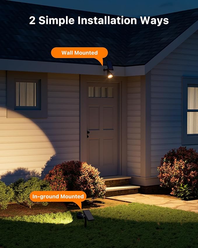 4 Pack Solar Powered LED Spotlights Outdoor Waterproof Ultra Bright Sunset Spot Lights for Christmas Tree Santa Claus Reindeer Outside Landscape Uplights for Wall House Garden Backyard Warm White