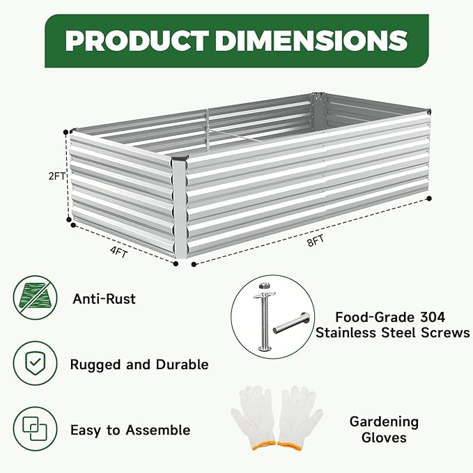 8x4x2 ft Raised Garden Bed Large Metal Planter Raised Beds Planters for Outdoor Plants for Vegetables Flowers Herbs Fruits and Succulents.