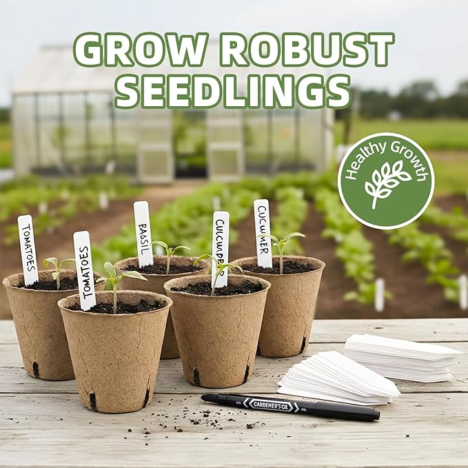 70Pcs Biodegradable 4” Peat Pots with 70Pcs Plant Labels Biodegradable Seed Starter Pots with Drainage Holes Nursery Pots for Seedlings Herbs Vegetables Flowers Gardening Kit