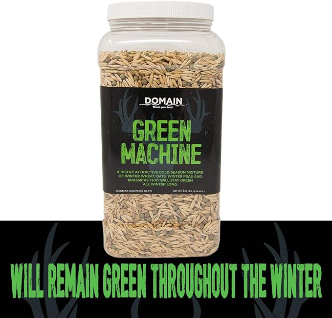 Domain Outdoor Green Machine Food Plot Seed for Deer 1/4 Acre Winter Peas Forage Oats Winter Rye Forage Rape Radish Highly Attractive Food Source Will Stay Green