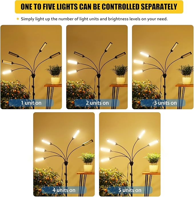 Grow Lights for Indoor Plants Aukphie Full Spectrum led Grow Light with Stand Auto On/Off Timing 3/6/9/12/15/18H &amp 10 Brightness Levels (6 Light Heads)