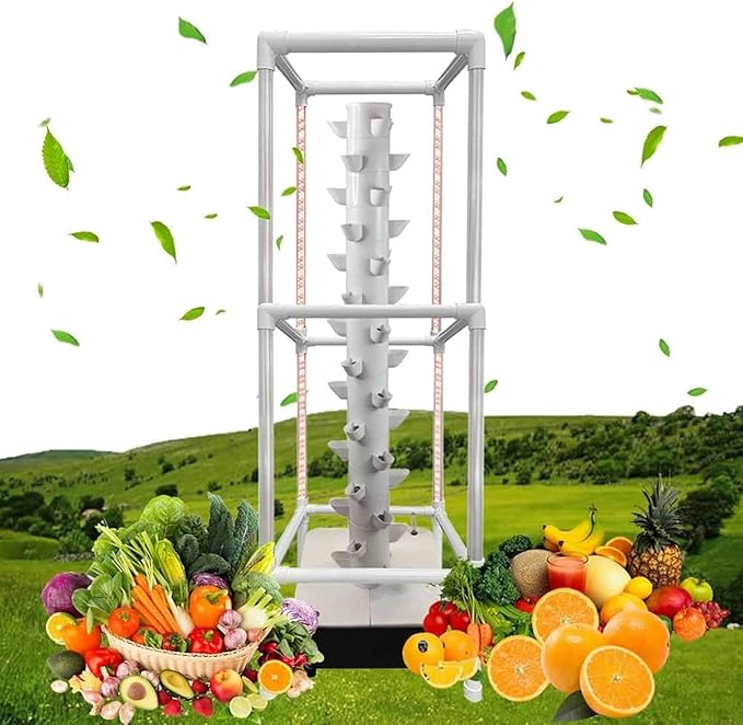 Hydroponic Tower Growing sytem 15 Layer 45 Holes Indoor hydroponic Grow with Led Grow Llight Vertical Grow Tower Sites with Pump and Movable