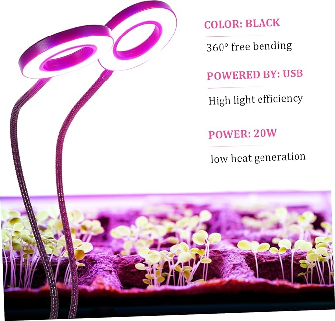 LED Plant Growth Light with Double Heads Indoor Use Lamp for Greenhouse Home USB Powered Clip Design for Succulents Potted Plants
