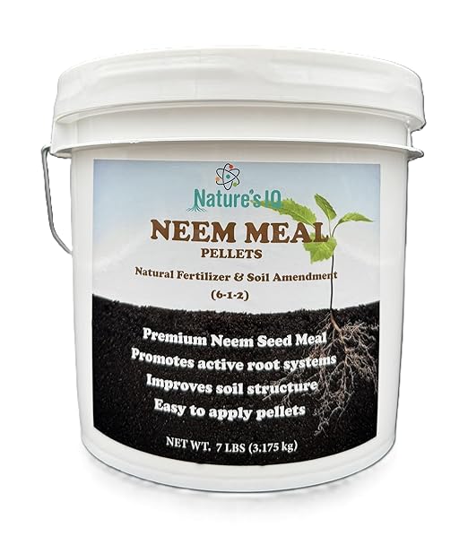 Nature's IQ NEEM Meal pellets. 7LB Bucket. Natural Fertilizer/Soil Ammendment. Improves Soil Structure &amp Promotes Active Root Systems. Easy to Apply pellets in resealable Bucket.