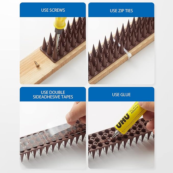 Bird Spikes 40 Pack Pigeon Squirrel Raccoon Cat Deterrent Spike Outside Anti Birds Defender Outdoor to Keep Robin Away Roof Fence Window Nest 37.6 Feet(11.4m) Brown