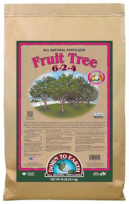 Down To Earth All Natural Fertilizers Organic Fruit Tree - Plant Food for Apples Pears Plums and Tropical Fruit Trees 6-2-4 40 lb