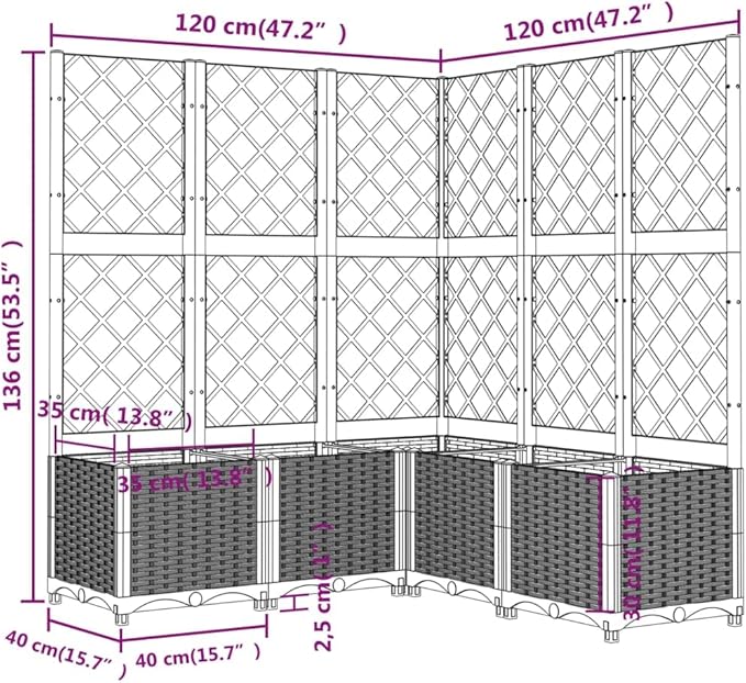 Large 47x47 Outdoor Raised Garden Box with Trellis Durable Polypropylene Planter for Vegetables Flowers on Patio Balcony Garden