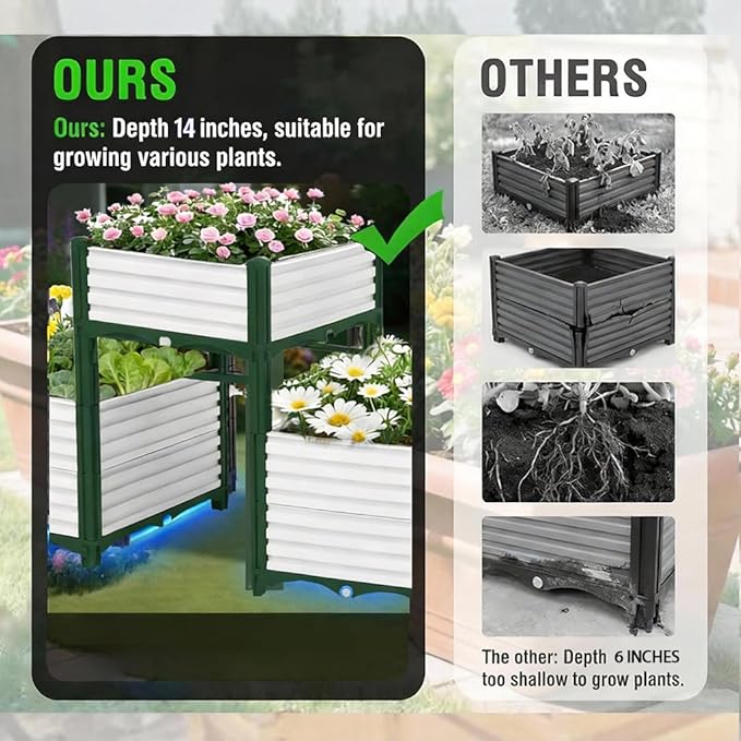3PCS Raised Garden Beds Outdoor with Legs Planter Box 47x16x21in Reinforced Support Rods Drainage Grid Multi-Combination Options for Vegetables Flowers Herbs Ideal for Balcony Patio Gardening