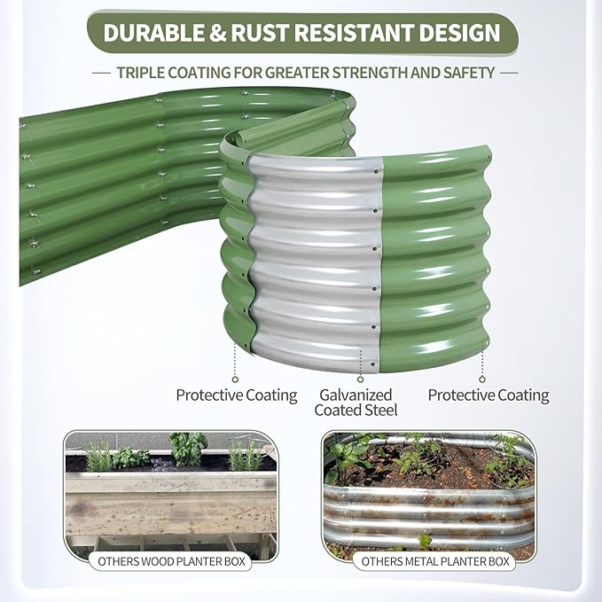 Galvanized Raised Garden Bed Outdoor- Raised Beds for Gardening| Metal Planter Box Steel Raised Garden Bed Kit with Safety Edging and Gloves for Vegetables Flower Herbs (6x2x1.4FT Green)