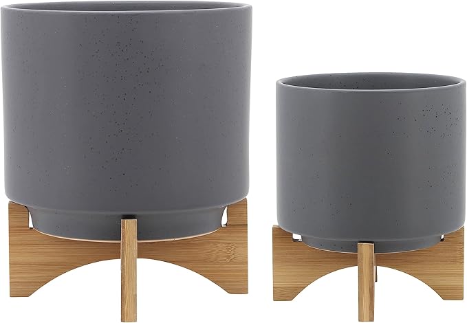 S2 810 Planter W Wood Stand Matte Gray
