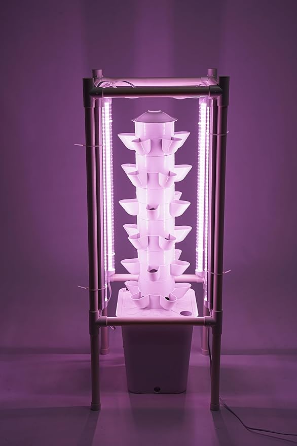 30 Holes Hydroponics Vertical Growing Kit 6-Tier Hydroponic Tower Garden System with LED Grow Lights and 2.64 Gal Water Tank for Growing Herbs Vegetables Fruits