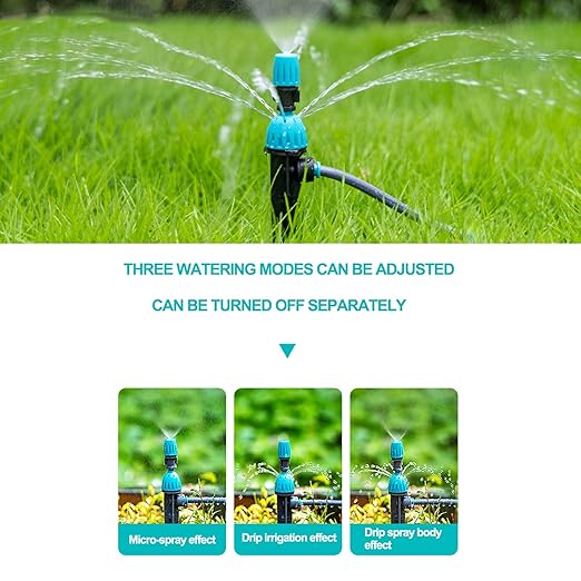 Drip Irrigation System50FT Main Pipe and 16FT Branch Pipe10 Adjustable Drippers with Piles Quick Socket Connection.Plant Watering System of Garden Potted Elevated Garden Bed.(Dual-Purpose Nozzle)