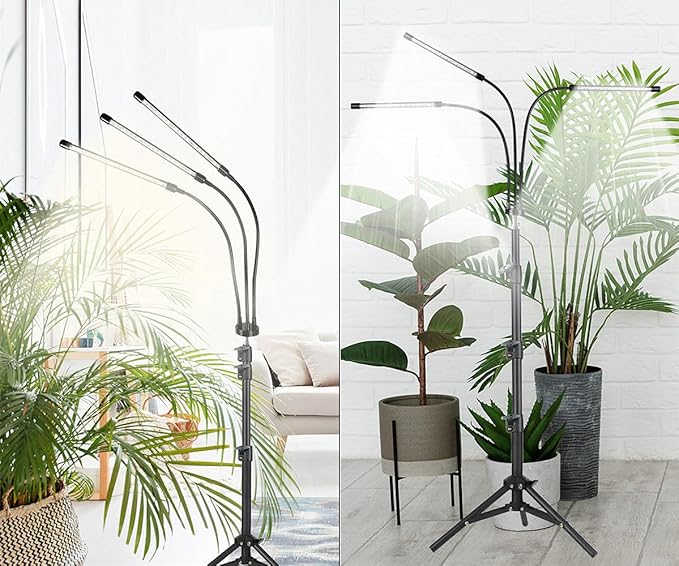 GHodec Grow Light with Stand 60 LED 5500K Full Spectrum Floor Plant Light for Indoor Plants Growing5 Dimmable Levels &amp Auto On/Off TimerTripod Stand Plant Lamp Height Adjustable