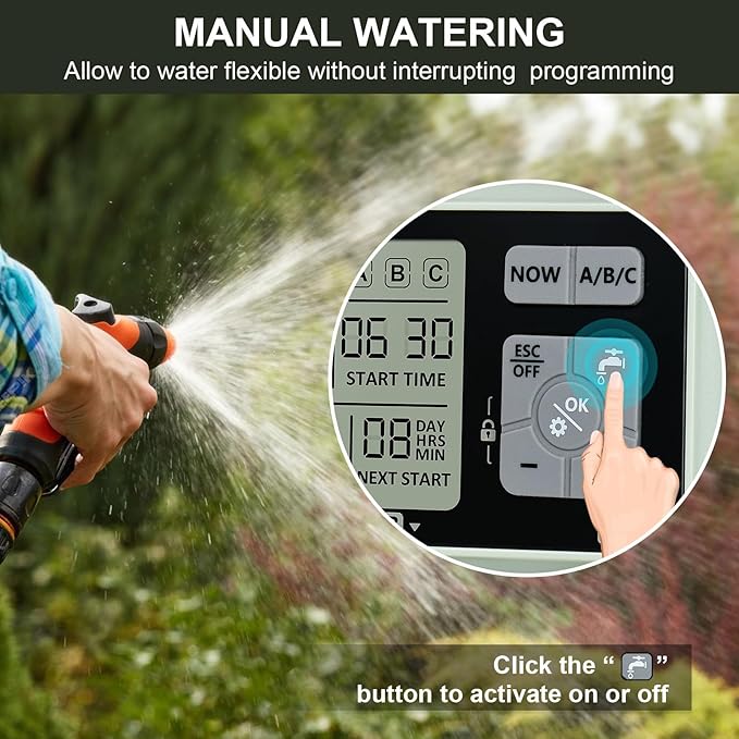Watering Timer 3 Zone Sprinkler Timer Programmable Garden Outdoor Hose Faucet Timer with Rain Delay Auto &amp Manual Watering SystemWater Hose Irrigation Timers 3 Outlet for Garden