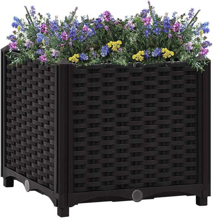 Raised Garden Bed Polypropylene Planter Box Raised Bed Planting Container Indoor Outdoor Vegetables Herbs Flowers Growing Planter Box 15.7x15.7x15 Polypropylene Black