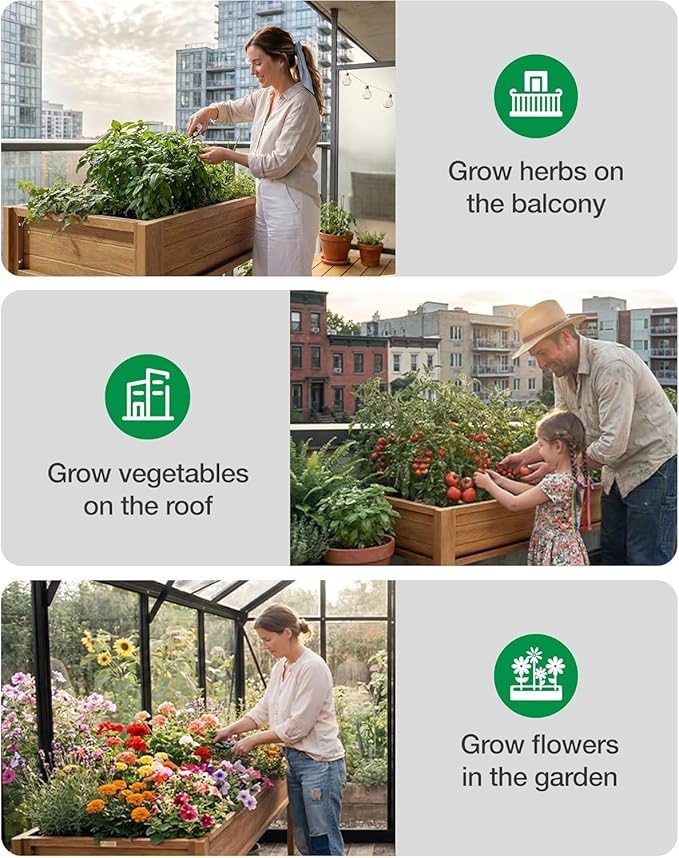 YEFU Raised Garden Bed Outdoor: 34x18x30in Teak HIPS Elevated Planter Box with Legs for Vegetables Herbs Flowers - Patio/Balcony/Backyard Gardening - Accessible Solution for Knee and Back Comfort