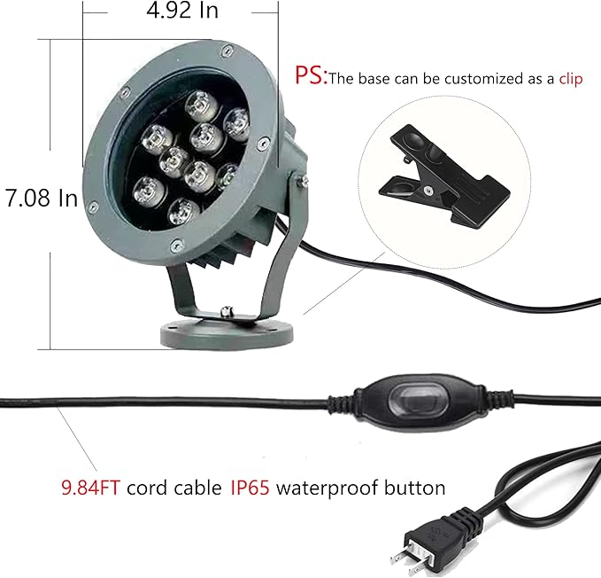 Kiven LED Landscape Plug-in Down Light with Timer Function 9W Outdoor Waterproo LED Christmas Decorative Spotlight Lamp 110V with Plug for Indoor Outdoor Yard Step Wall Lighting (Warm White)