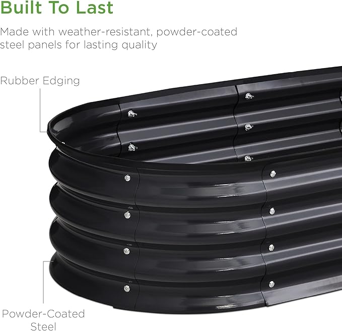 Best Choice Products 4x2x1ft Outdoor Metal Raised Garden Bed Oval Deep Root Planter Box for Vegetables Flowers Herbs and Succulents w/ 51 Gallon Capacity Rubber Edge Guard - Black