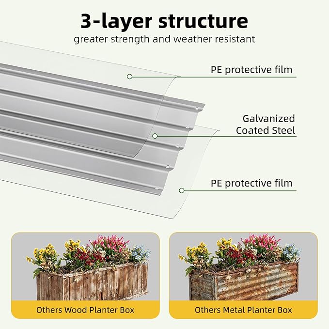 SUPERLELE 6x3x1ft Silver Galvanized Raised Garden Bed Thickened Metal Planter Box for Outdoor Vegetables &amp Flowers 72 L x 36 W x 12 H