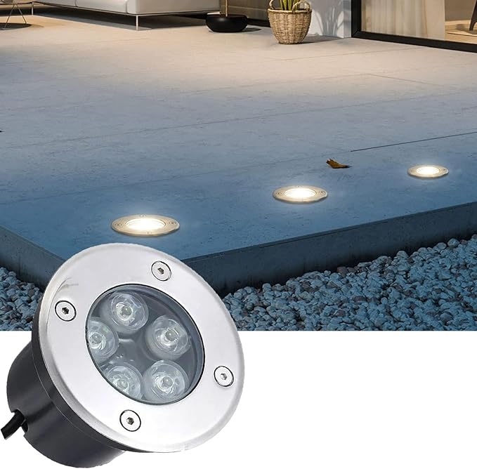 Outdoor LED Landscape Lights - IP67 Waterproof Recessed Spotlights Stainless Steel Ground Floodlights AC85-110V Perfect for Pathway Patio Garden Lawn Lighting (White Light 2 Pack)