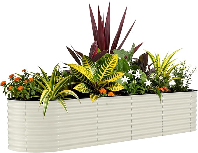 Garvee Galvanized Raised Garden Bed Outdoor 8x2x2 ft Metal Planter Box for Flowers Vegetables Rust-Resistant Raised Garden Beds for Gardening Easy Assembly Outdoor Garden Box &amp Planters Beige