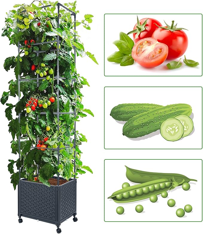LINEX Raised Garden Bed Planter Box with Trellis 41.3” &amp 67.6'' Tomato Planters for Climbing Plants Vegetable