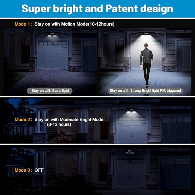 Sunvivo Motion Solar Lights OutdoorGround Path Lights or Wall FloodlightStay On or Motion Sensor ModeDusk to Dawn Security LightCordless360° rotatable Spotlights for Path Yard Driveway4-Pack