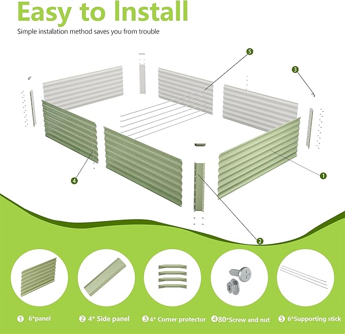 8x4x2FT Galvanized Raised Garden BedGalvanized Planter Boxes Outdoor Large Metal Raised Garden Beds for Vegetables-Green