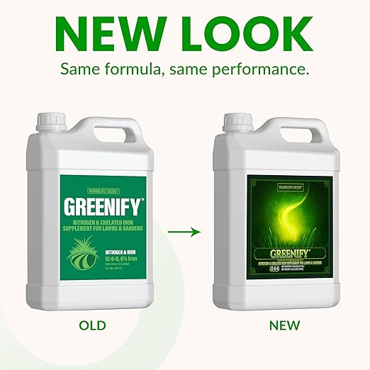 Humboldts Secret Greenify | 12-0-0 Nitrogen &amp 6% Iron Liquid Lawn Fertilizer Concentrate | Chelated Iron Supplement for Healthy Grass Turf and Garden Growth | 1 Gallon Refill for Healthy Growth