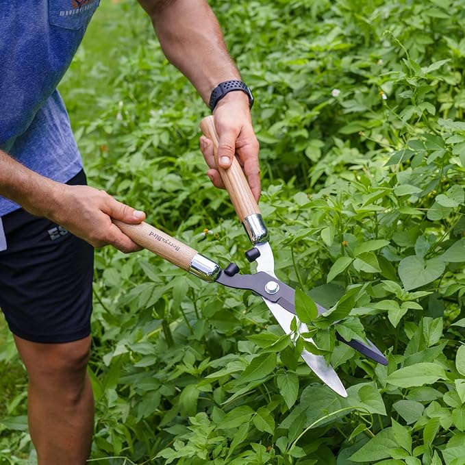Berry&ampBird Garden Hedge Shears19.88''Heavy Duty Pruning Shear for Trimming Borders and Bushes Manual Hedge Clippers with Wooden Handles &amp Carbon Steel Sharp Blades Gardening Scissors
